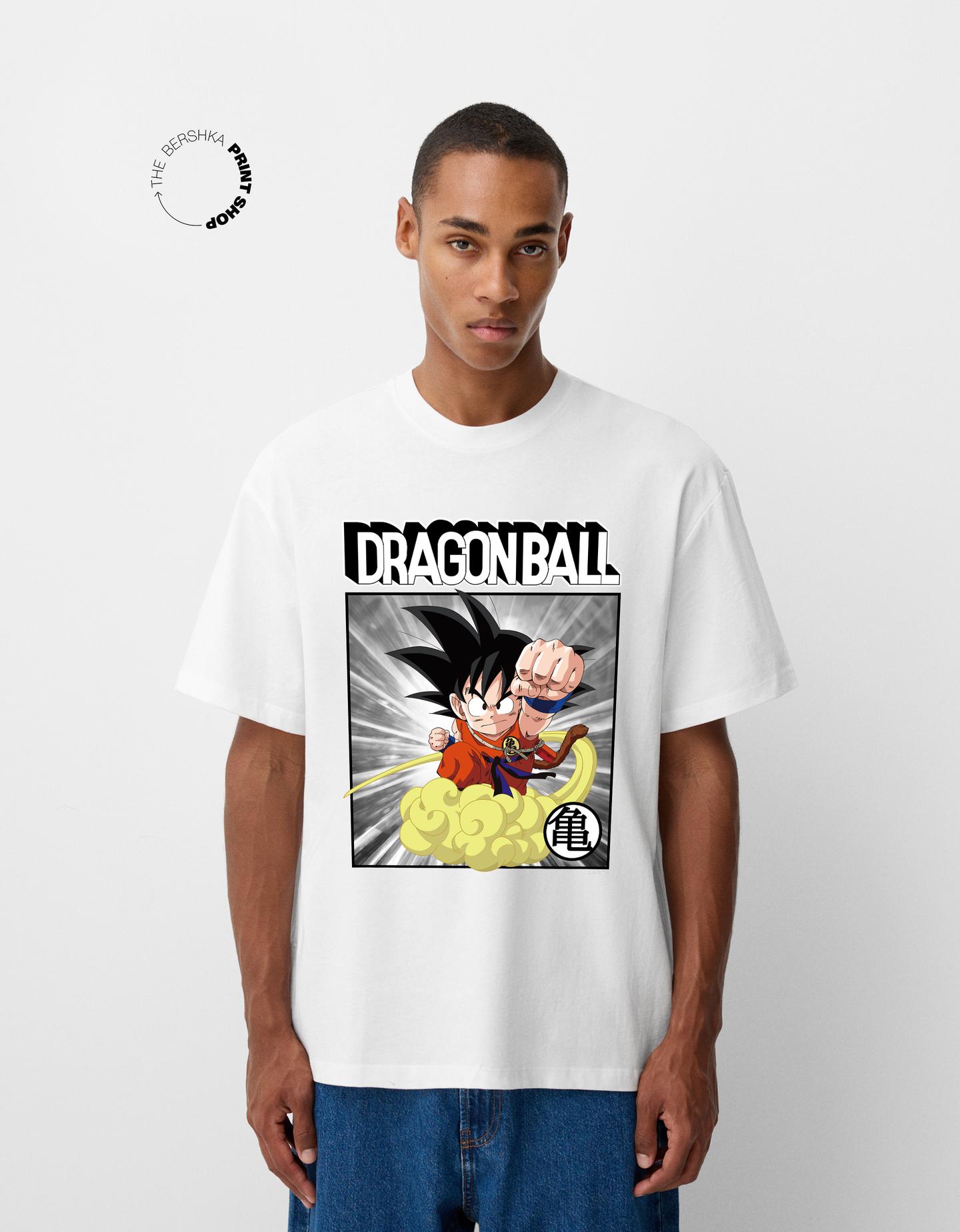 Bershka Dragon Ball-T-Shirt Herren Xs Weiss