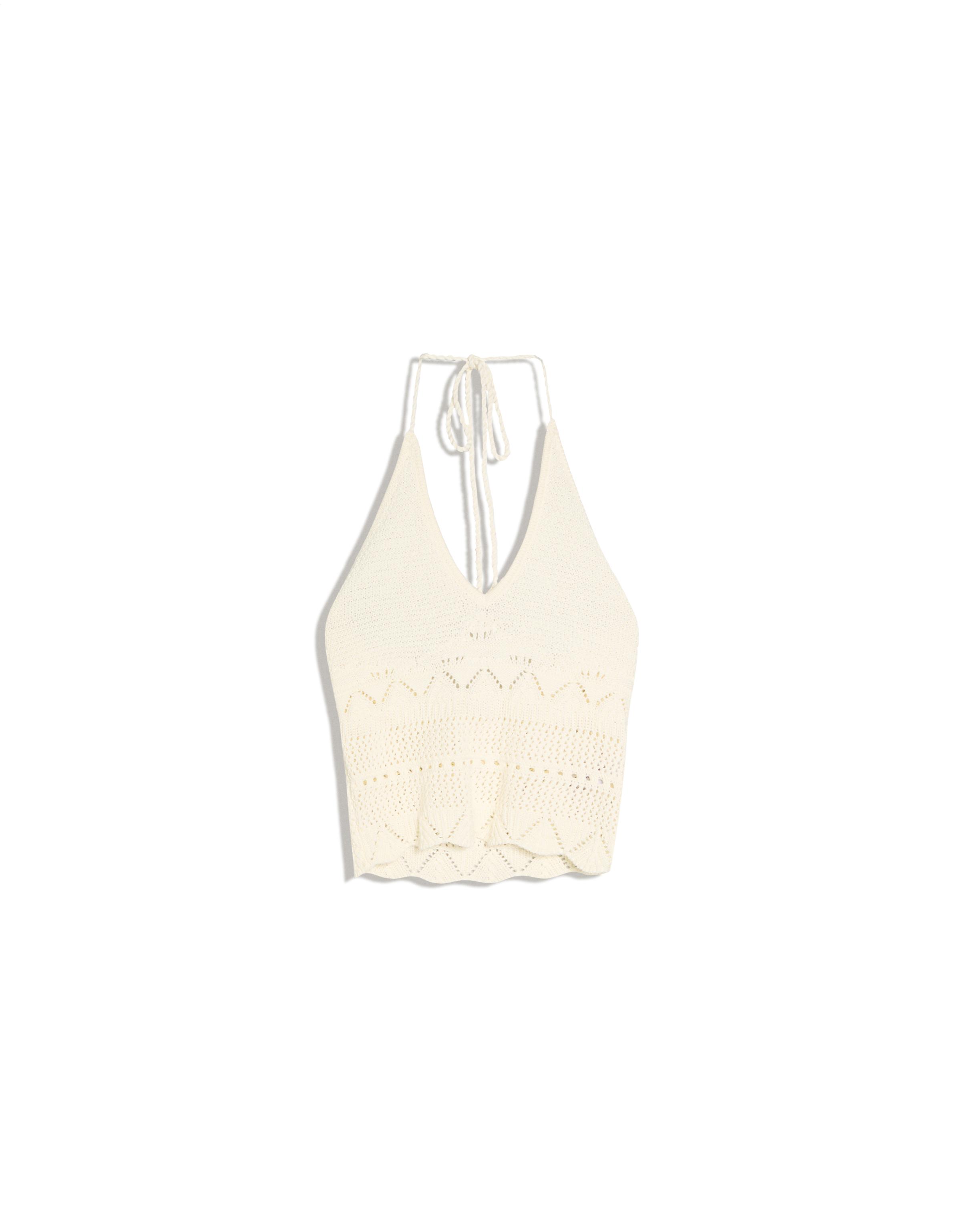 Rustic knit halter top — Cream
