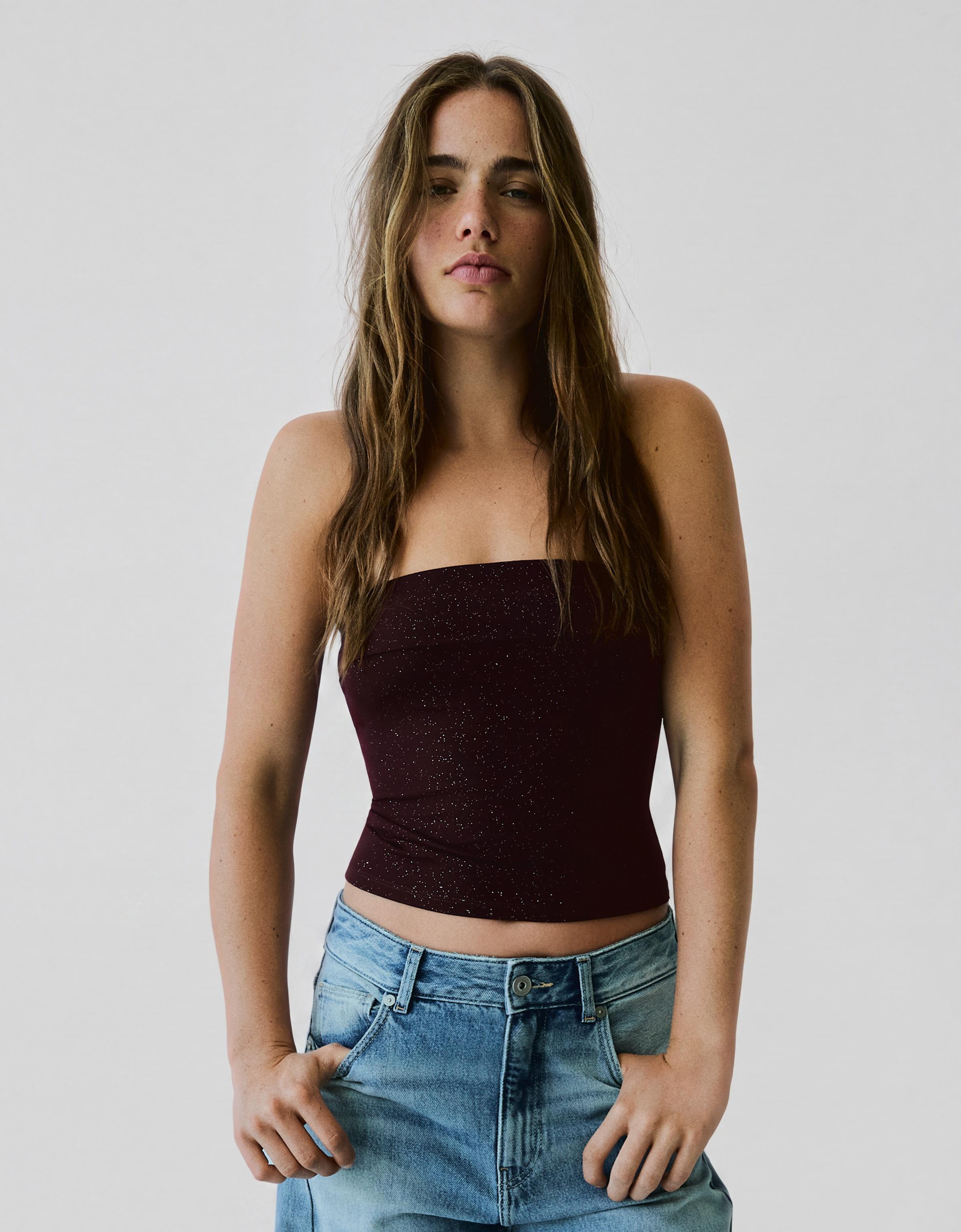 Shimmery bandeau top — Burgundy