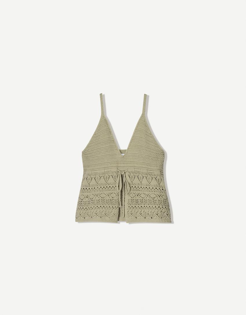 Crochet top-Khaki-3