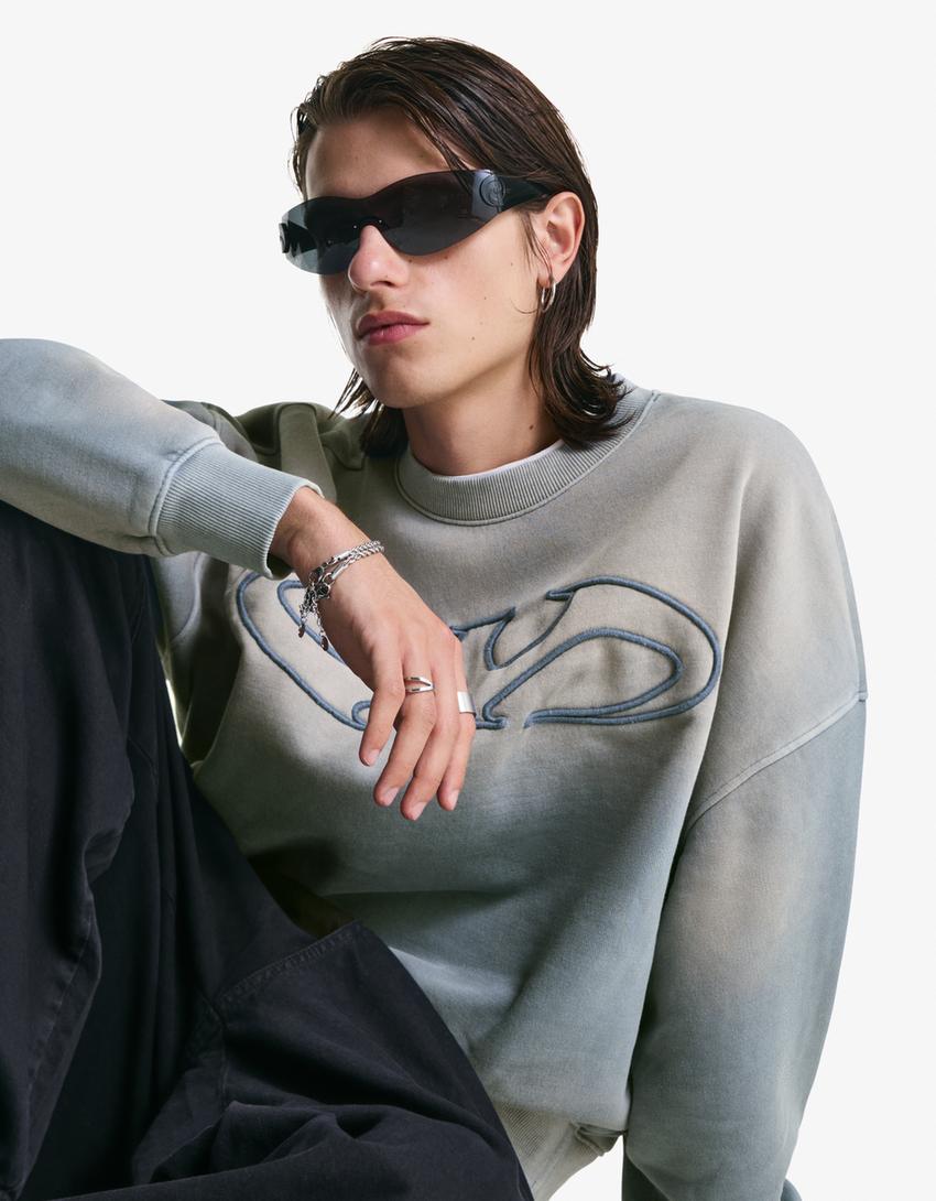 Sudadera oversize efecto lavado-Azul Claro