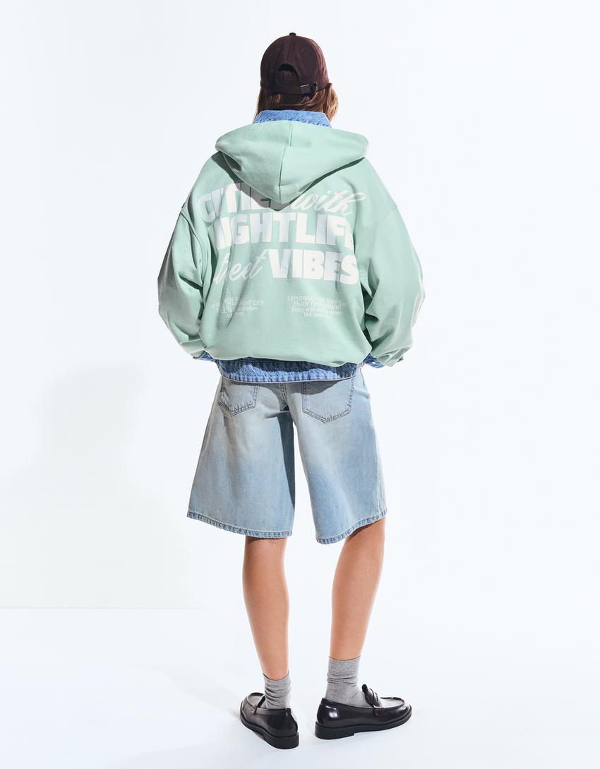 Hoodie mit Print-Türkis