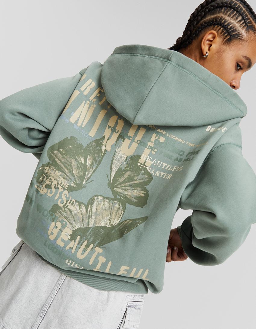 هودي فضفاض بسحّاب وطبعة-كاكي-2