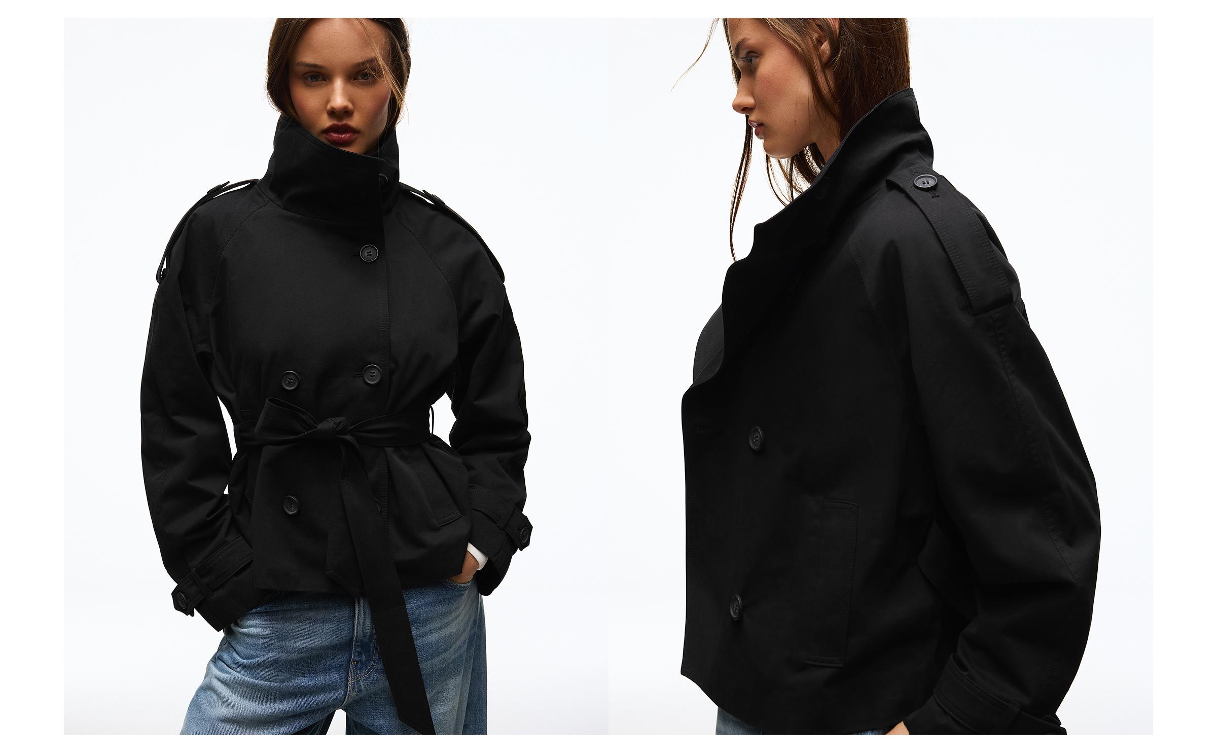 Funnel neck trench jacket — Black