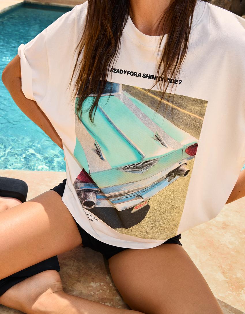 T-shirt met print en korte mouw-Gebroken Wit-1