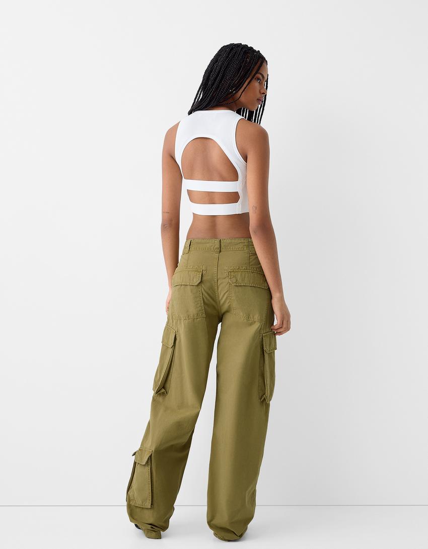 Voluminous multipocket cargo trousers-Moss