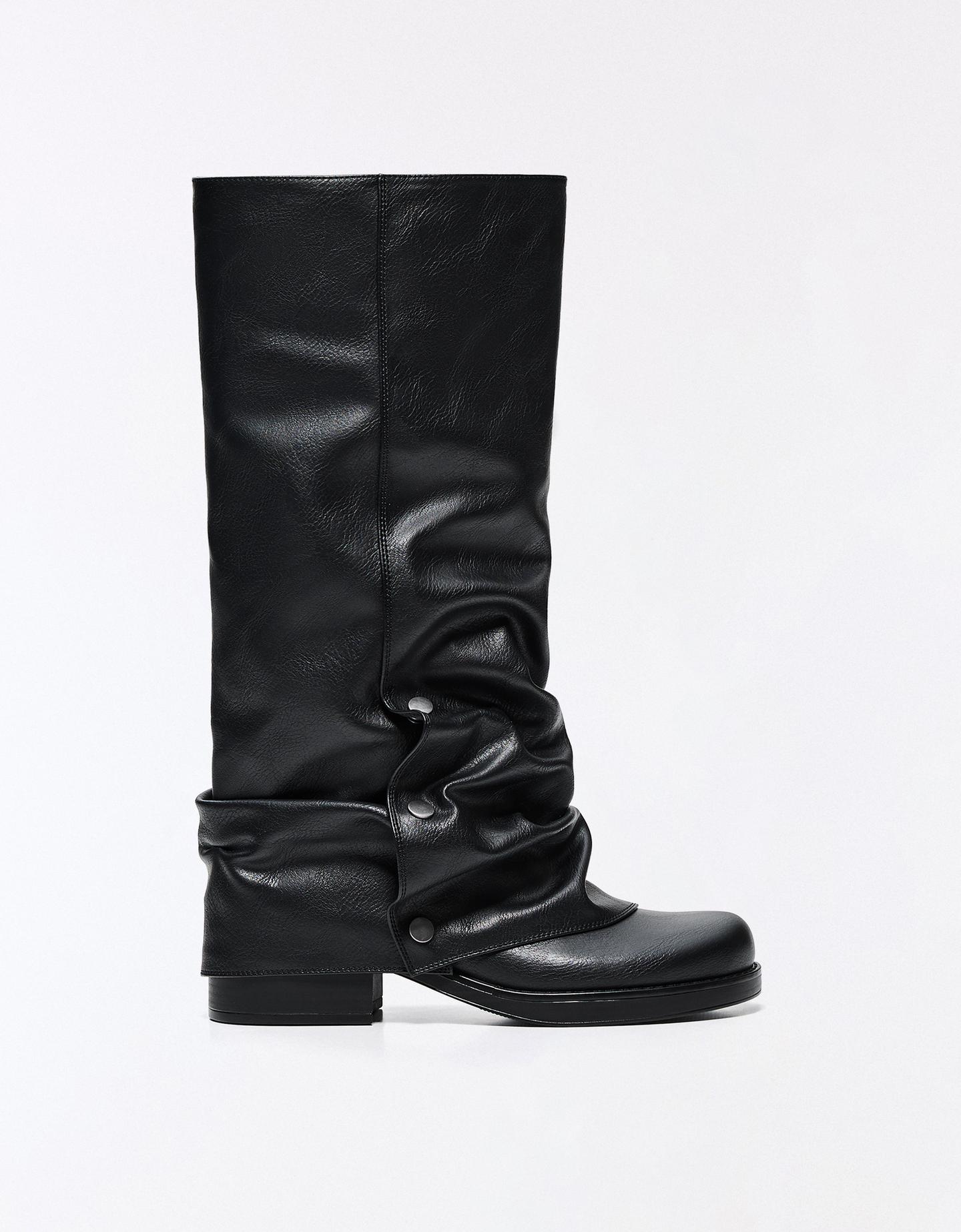 Bershka Bota Plana Pantalón Mujer Negro