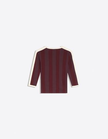 Mid-sleeved printed V-neck T-shirt — Burgundy 6