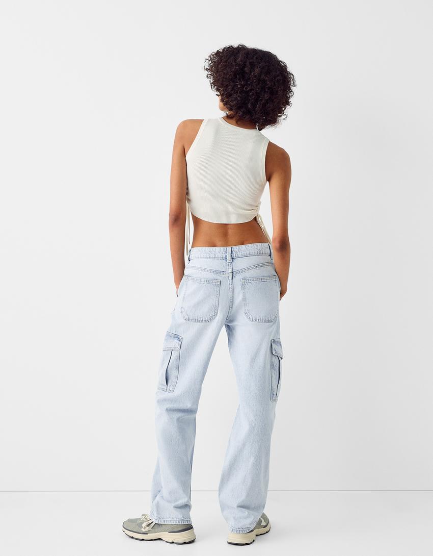 بنطال جينز كارغو بقصّة مستقيمة-أزرق فاتح-2