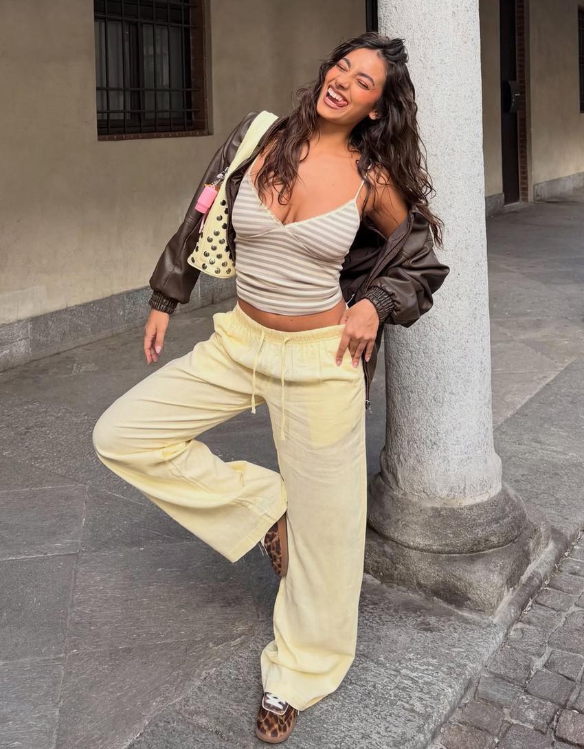 Ruched strappy top-Yellow