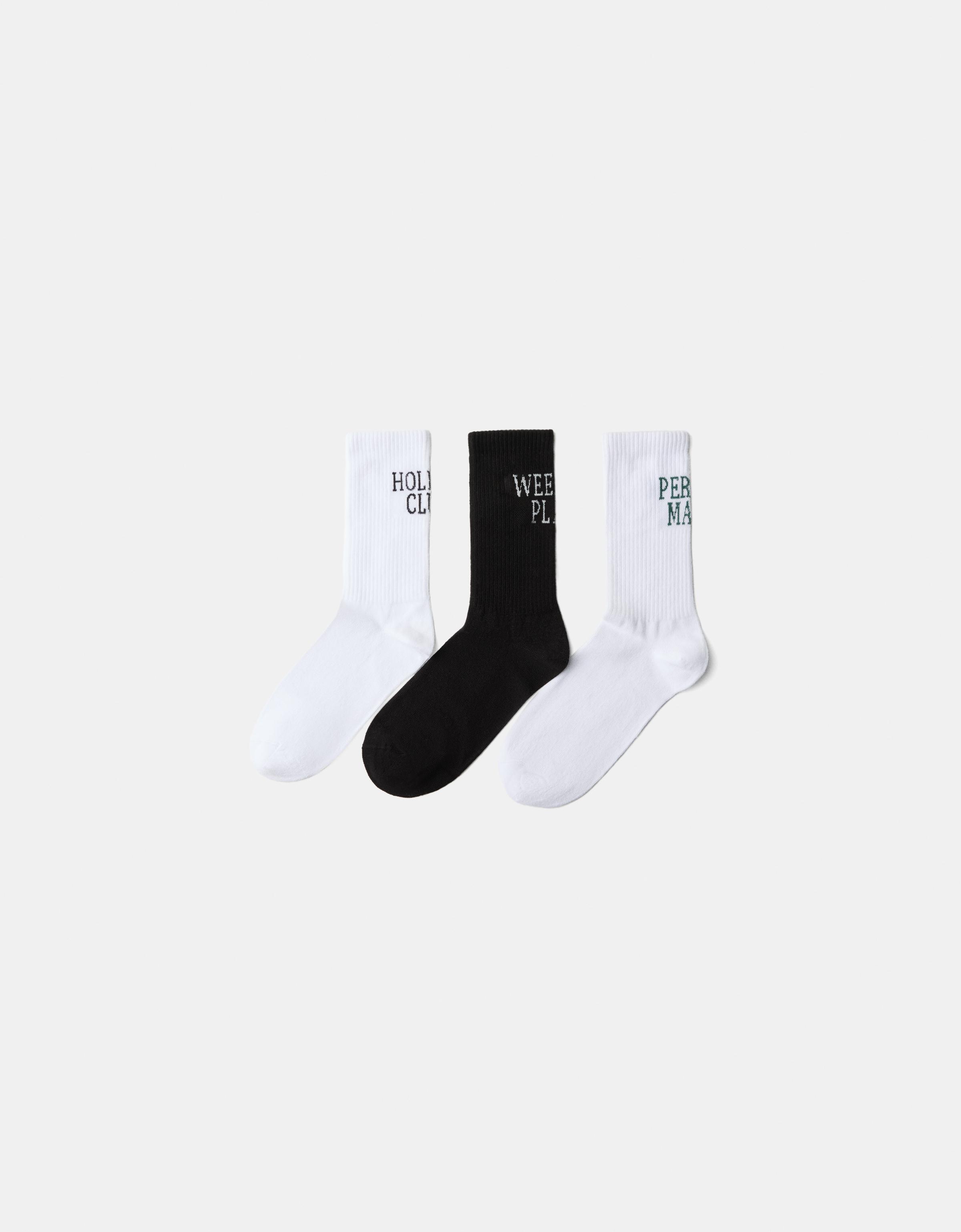 Bershka 3er-Pack Socken Mit Print Herren Weiss