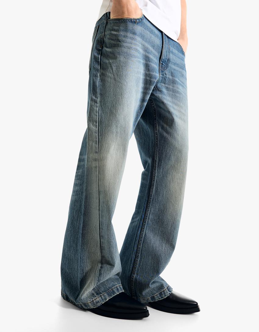Flared baggy jeans-Light blue