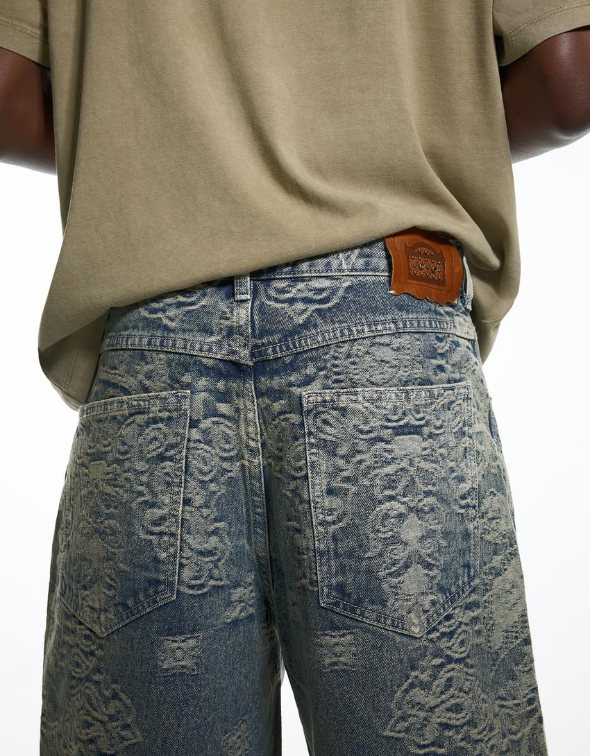 ARIES X BERSHKA denim Bermuda shorts-Light blue