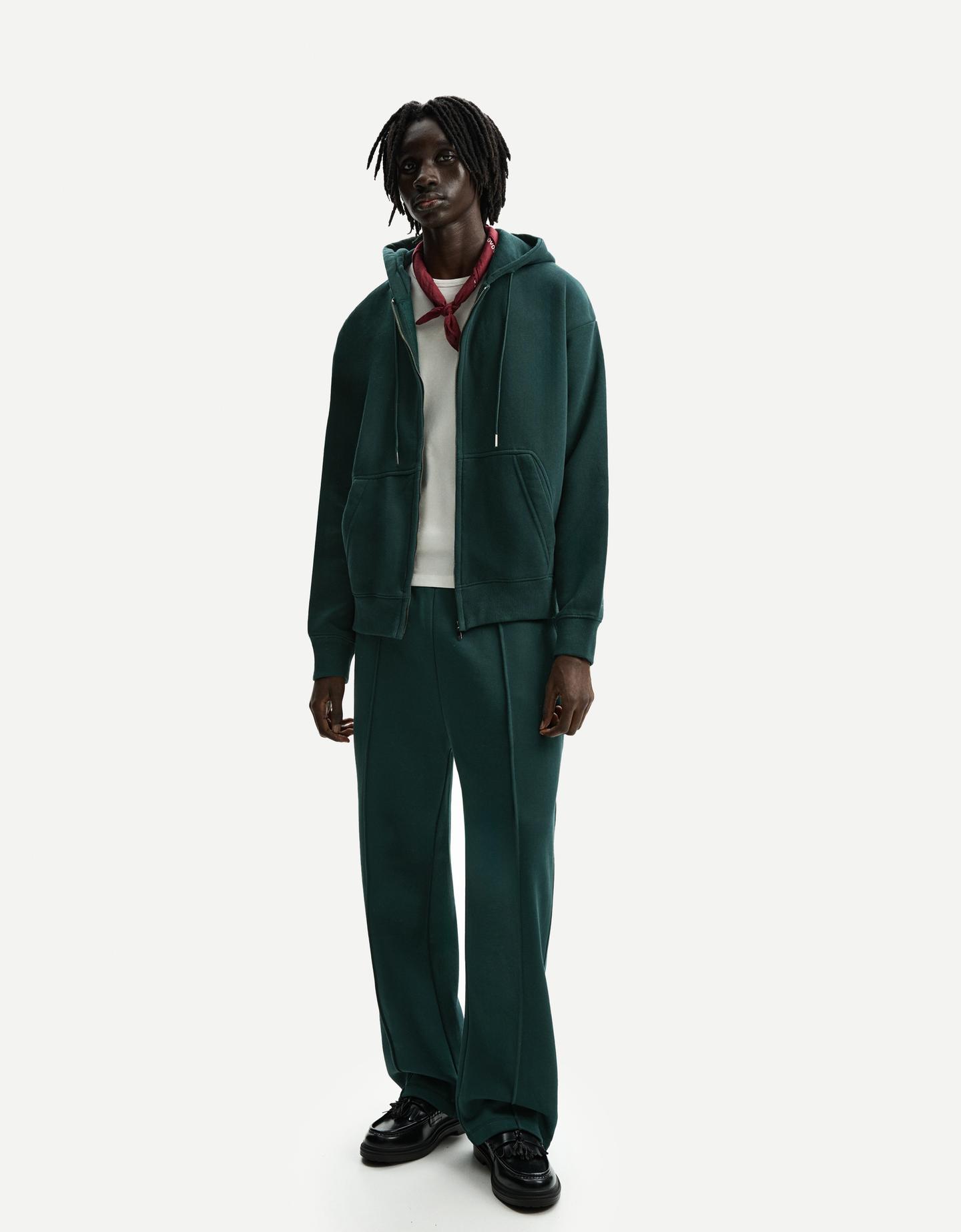 Bershka pluszowe spodnie o kroju wide leg zielony