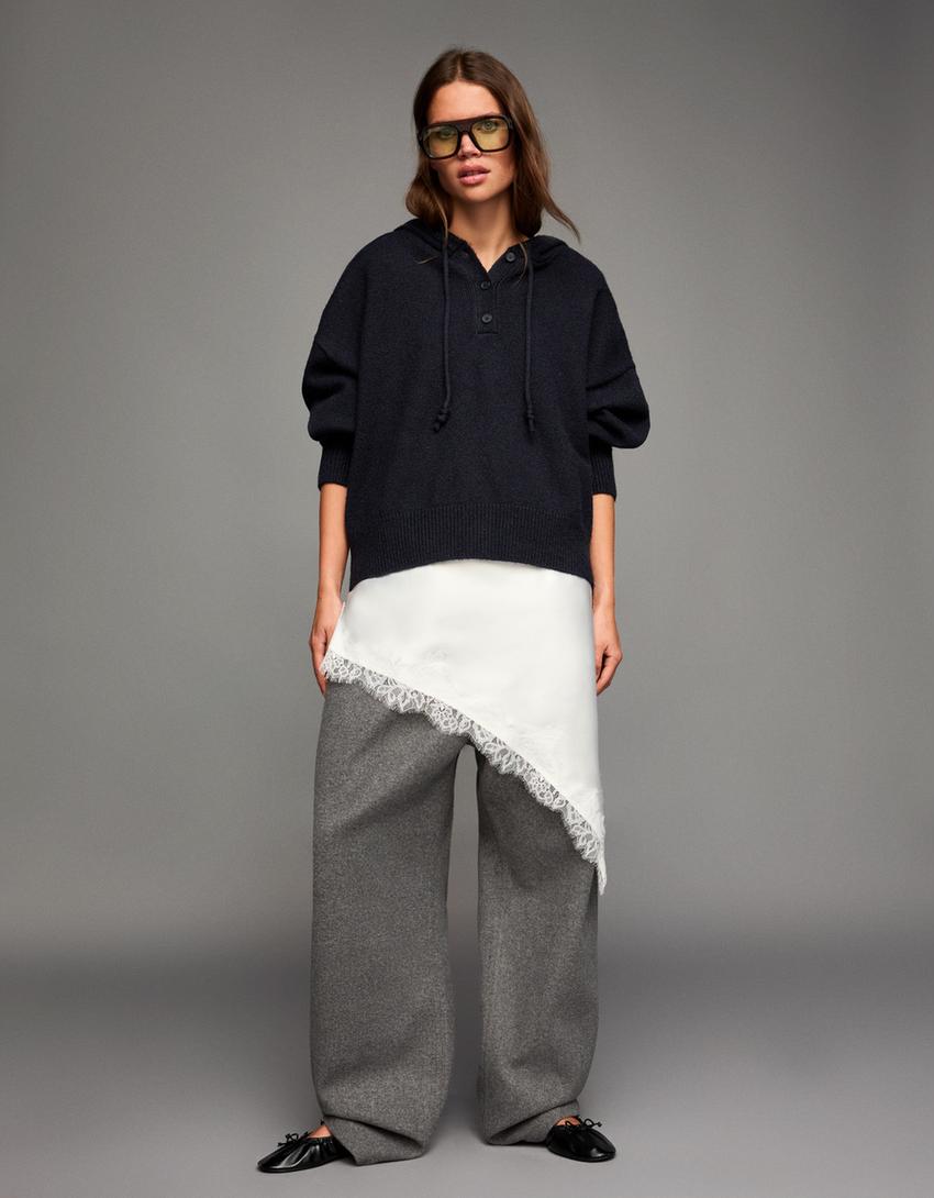 Pulover cu glugă-Albastru