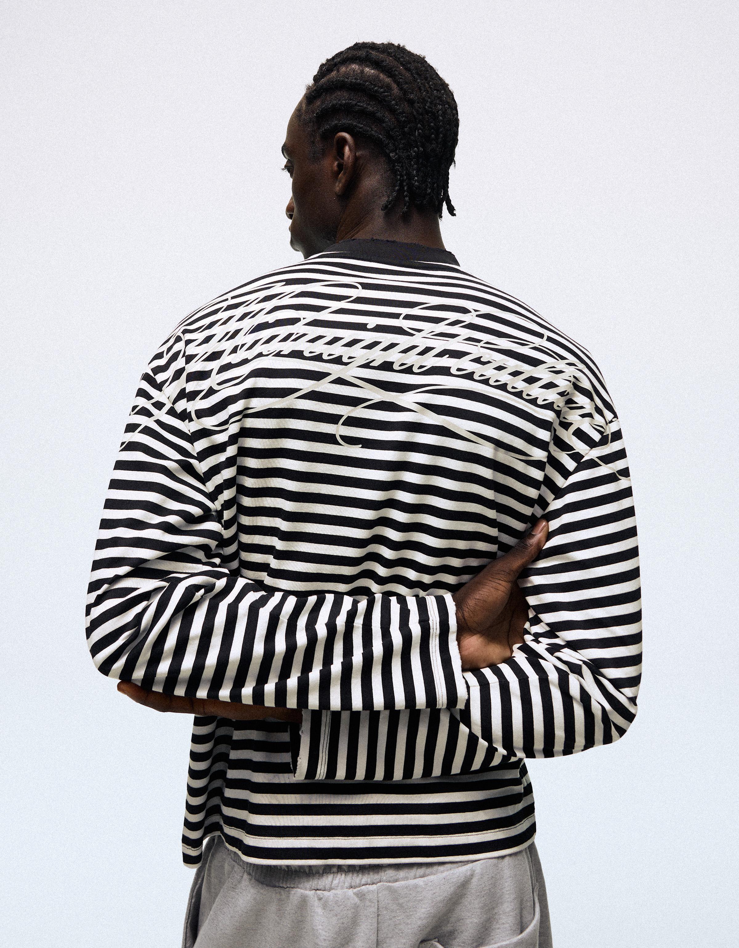 Stripe print long-sleeved T-shirt — White