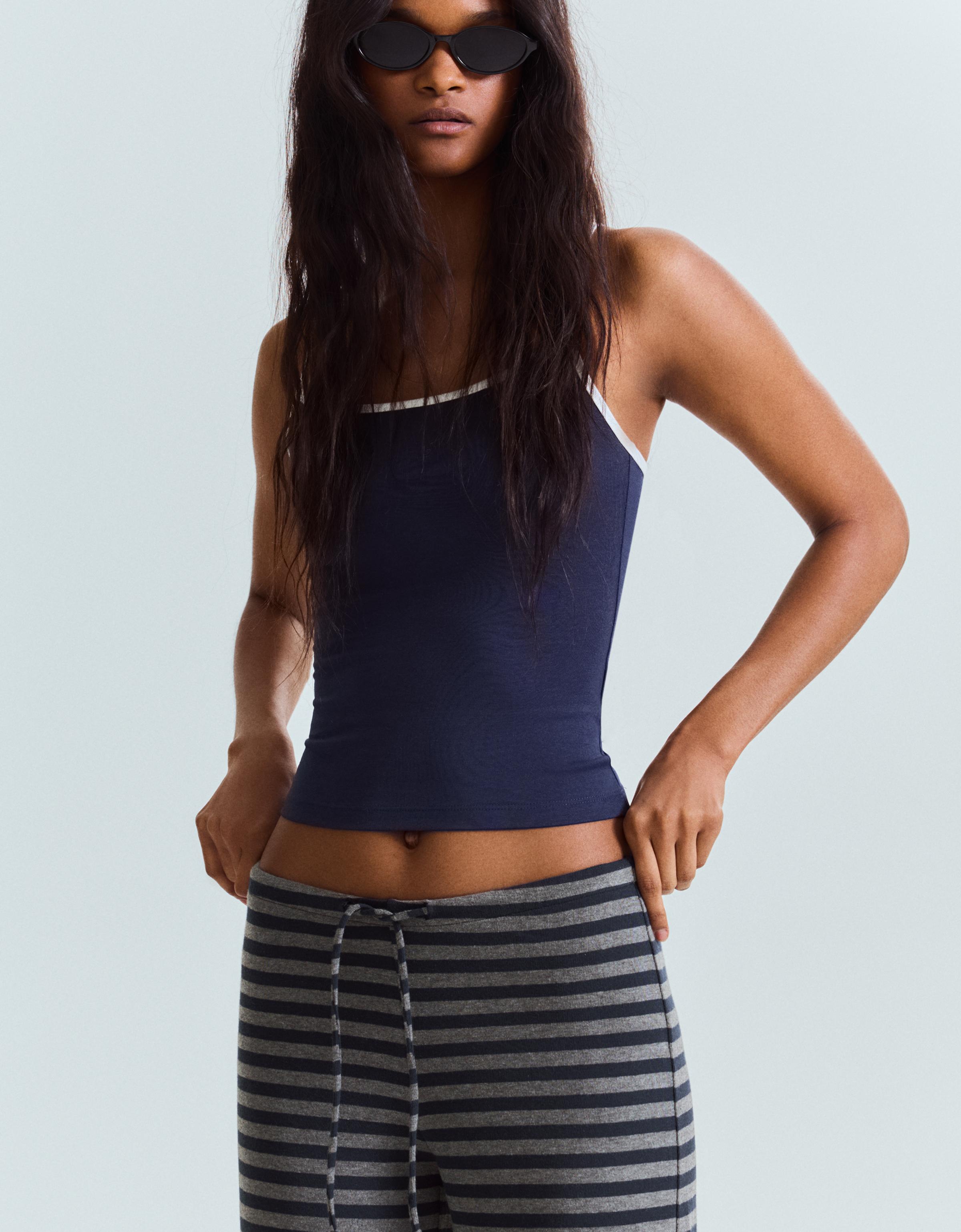 Straight leg stripe print trousers — Dark grey