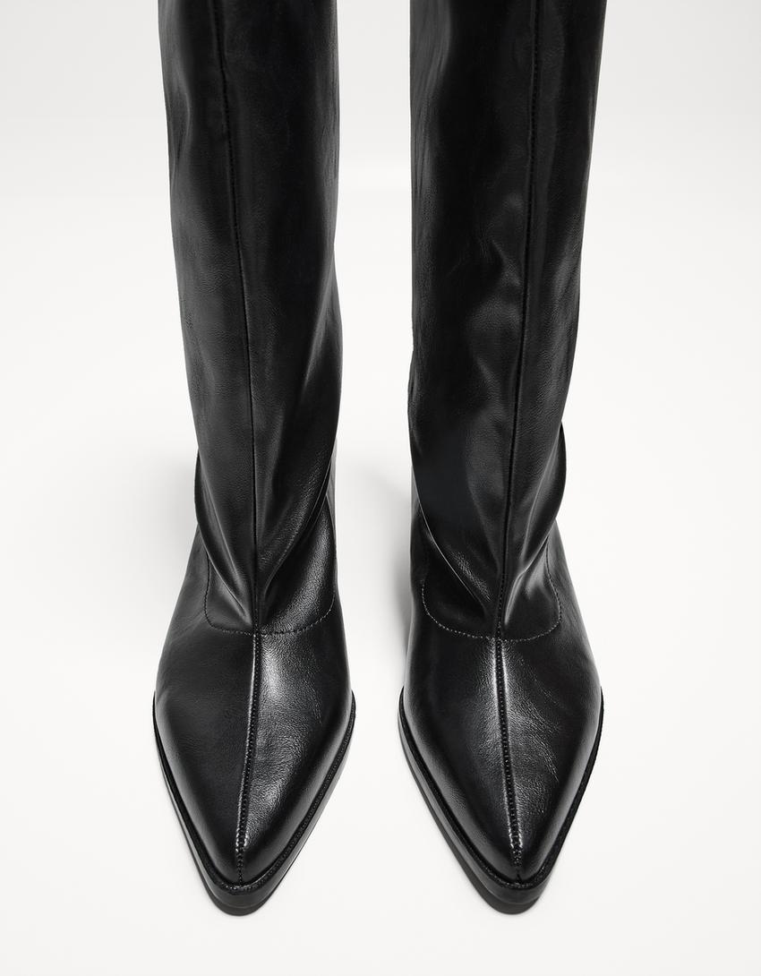 Wide-leg high-heel boots-BLACK