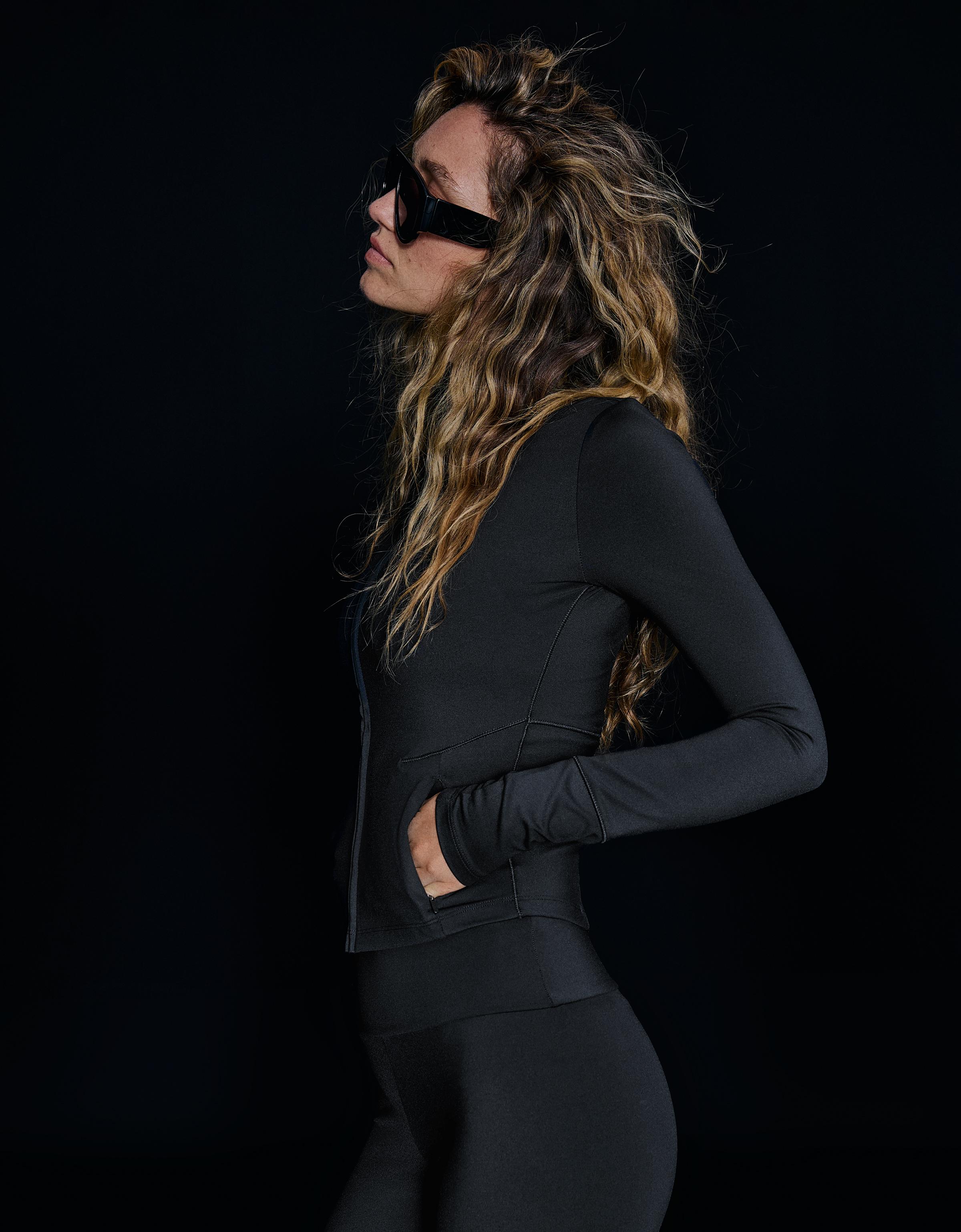 Technical fabric zip-up jacket Breathable & Quick Dry — Black