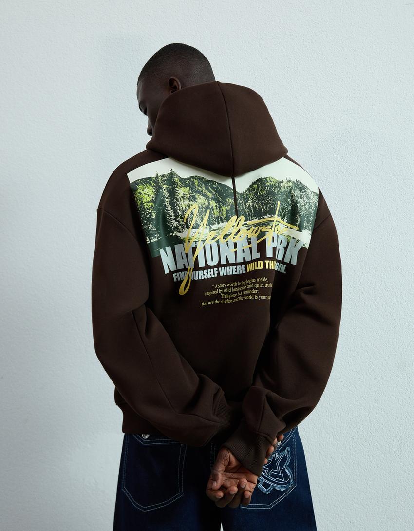 Kapuzenpullover mit Print-Braun