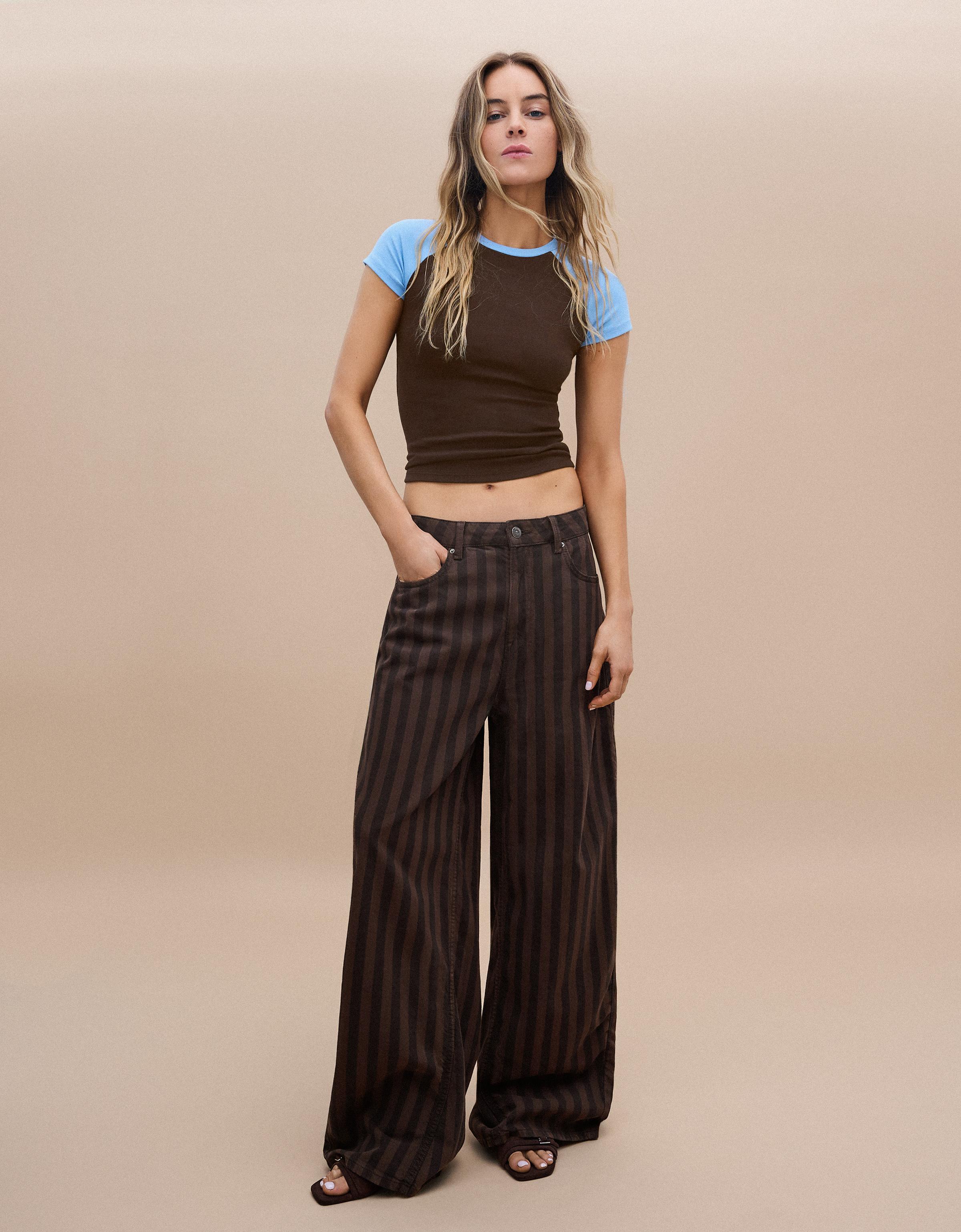 Stripe barrel trousers — Brown