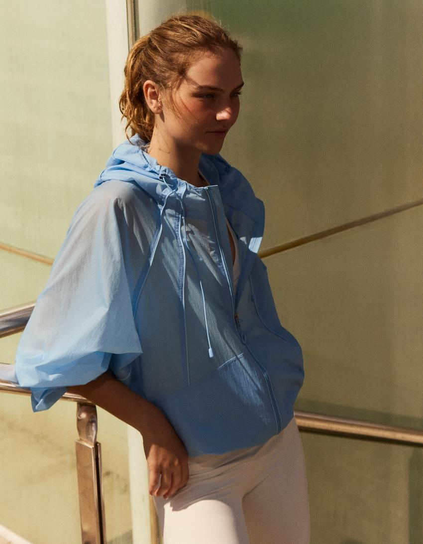 Nylon hooded jacket-Blue