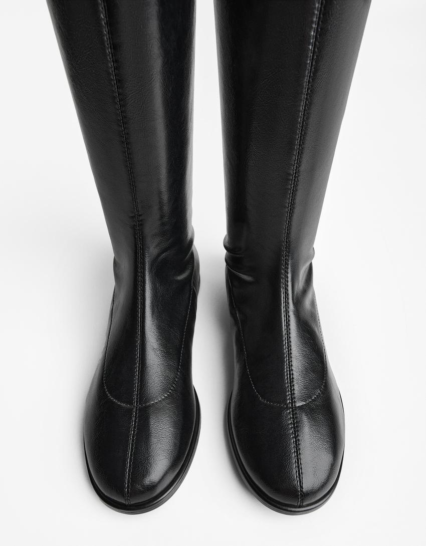 Flache Stretch-Stiefel-Schwarz-1