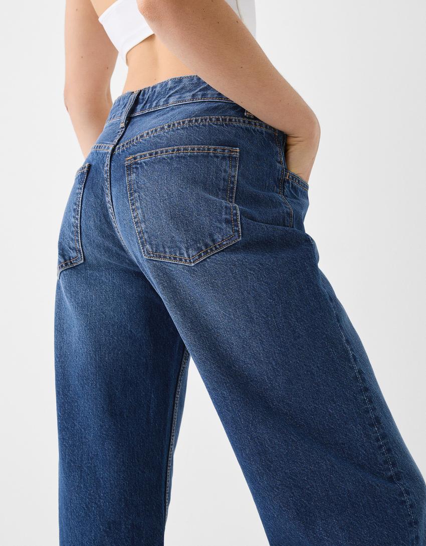 جينز نمط التسعينيات بساق عريضة-أزرق-6