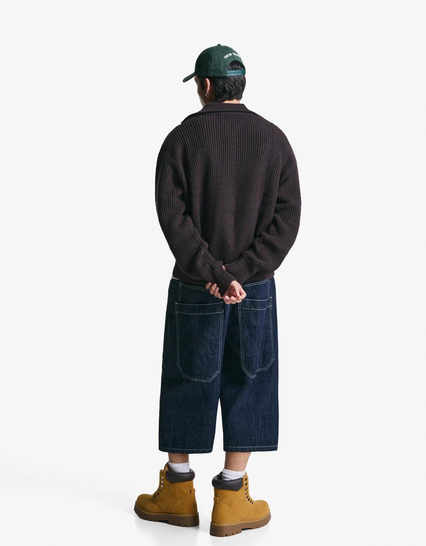 Jacke mit Reißverschluss und Stickerei-Braun-1