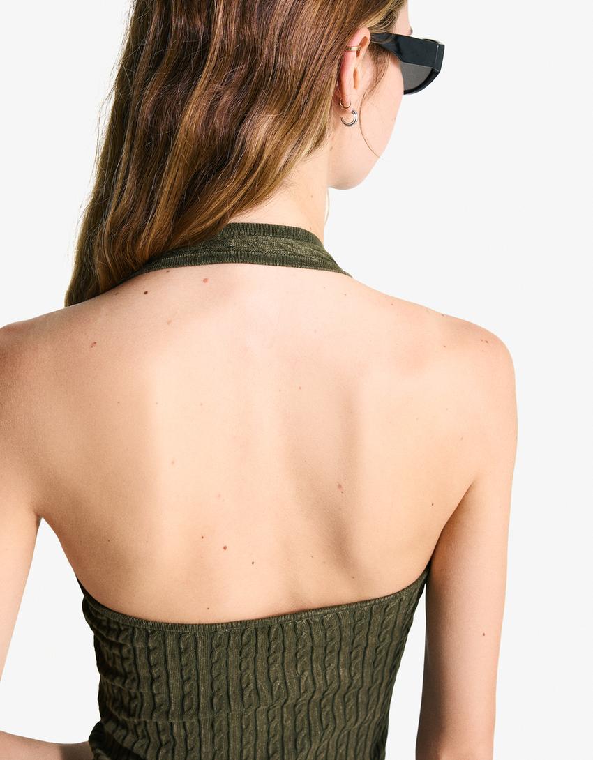 Top cuello halter trenzado-Verde-1
