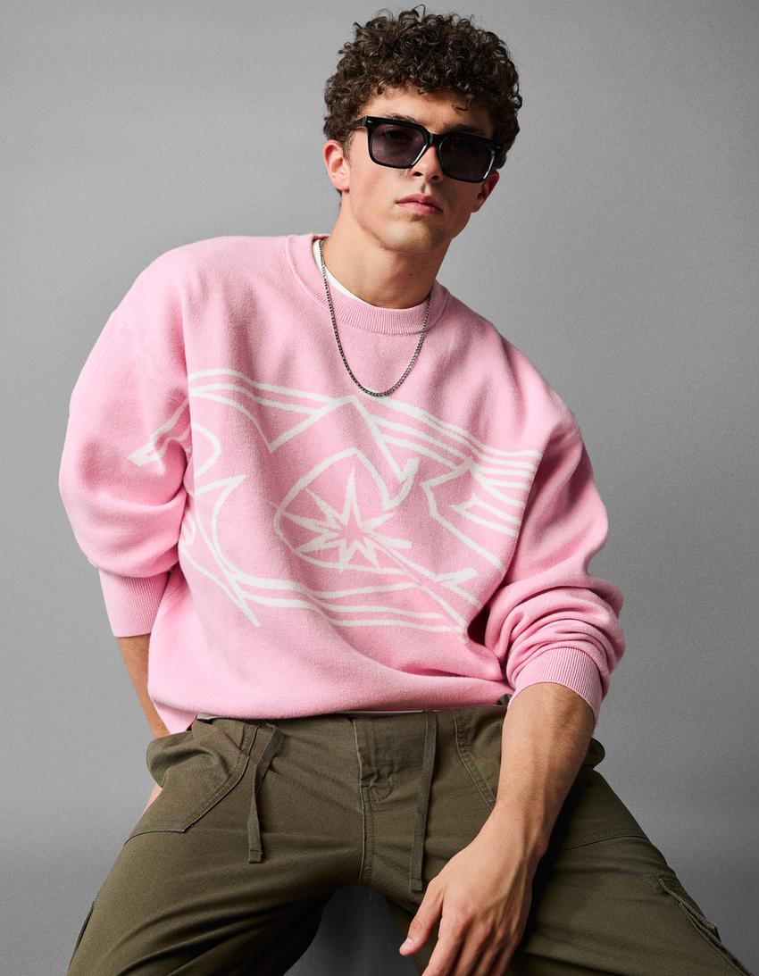 Jersey cuello redondo print-Rosa