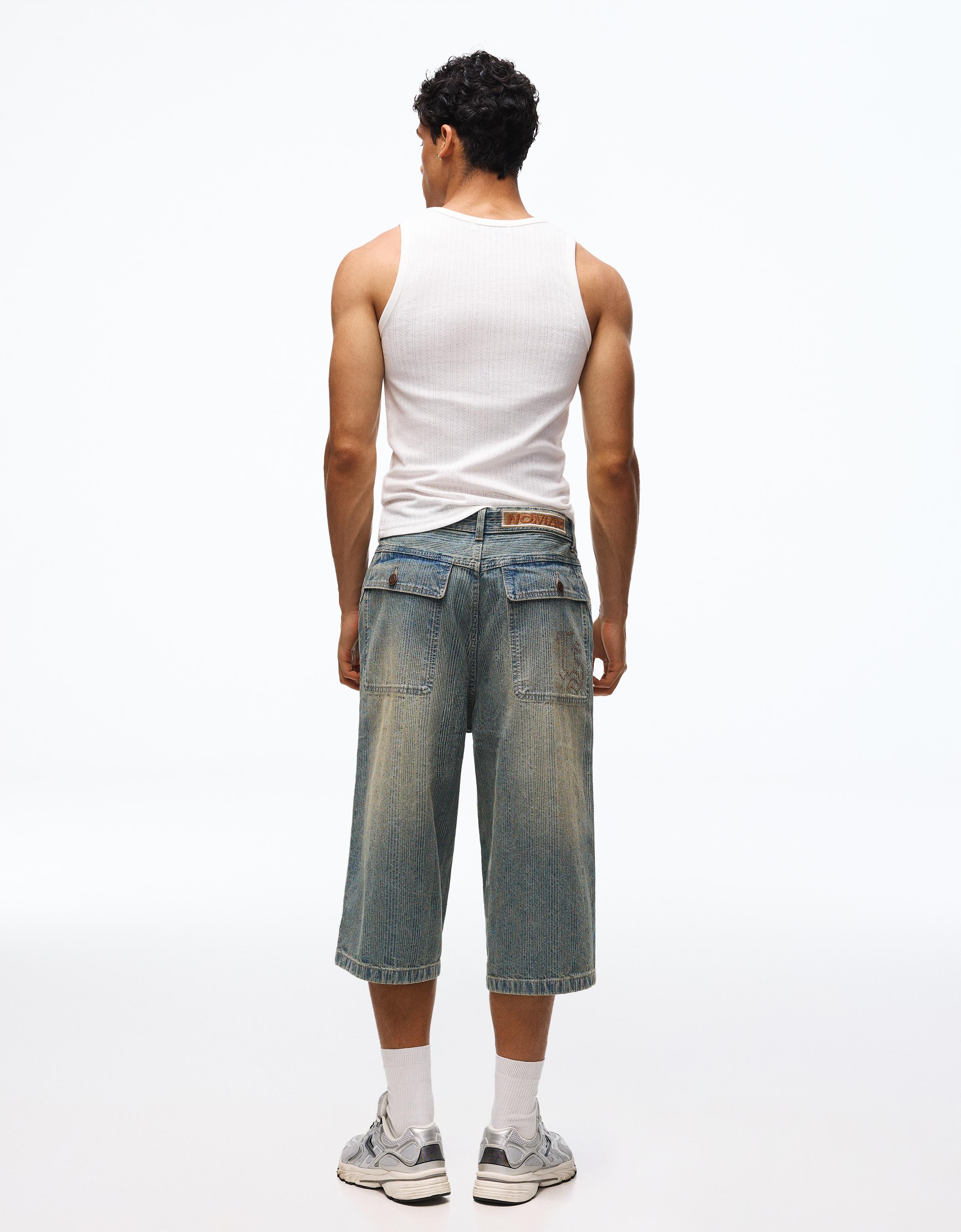 Super baggy denim Bermuda shorts — Light blue