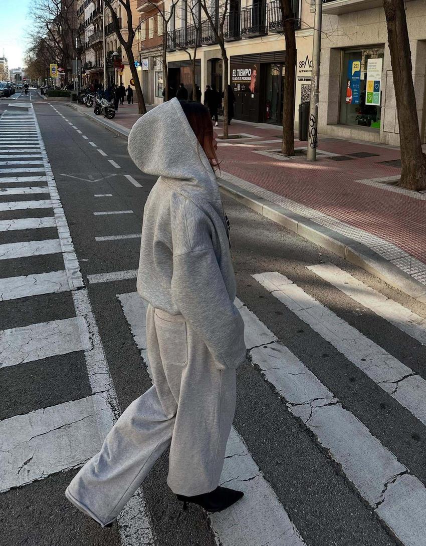 Felpa con cerniera e cappuccio oversize effetto neoprene-Grigio-2