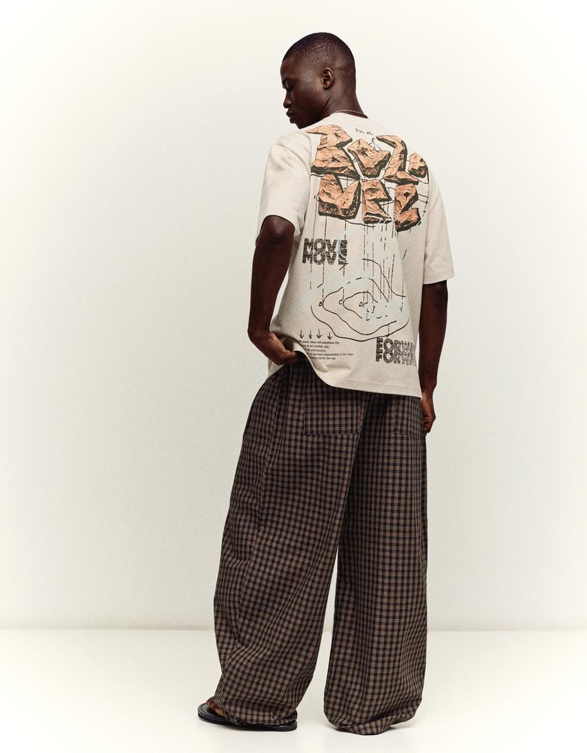 Boxy-fit short sleeve print T-shirt-Camel
