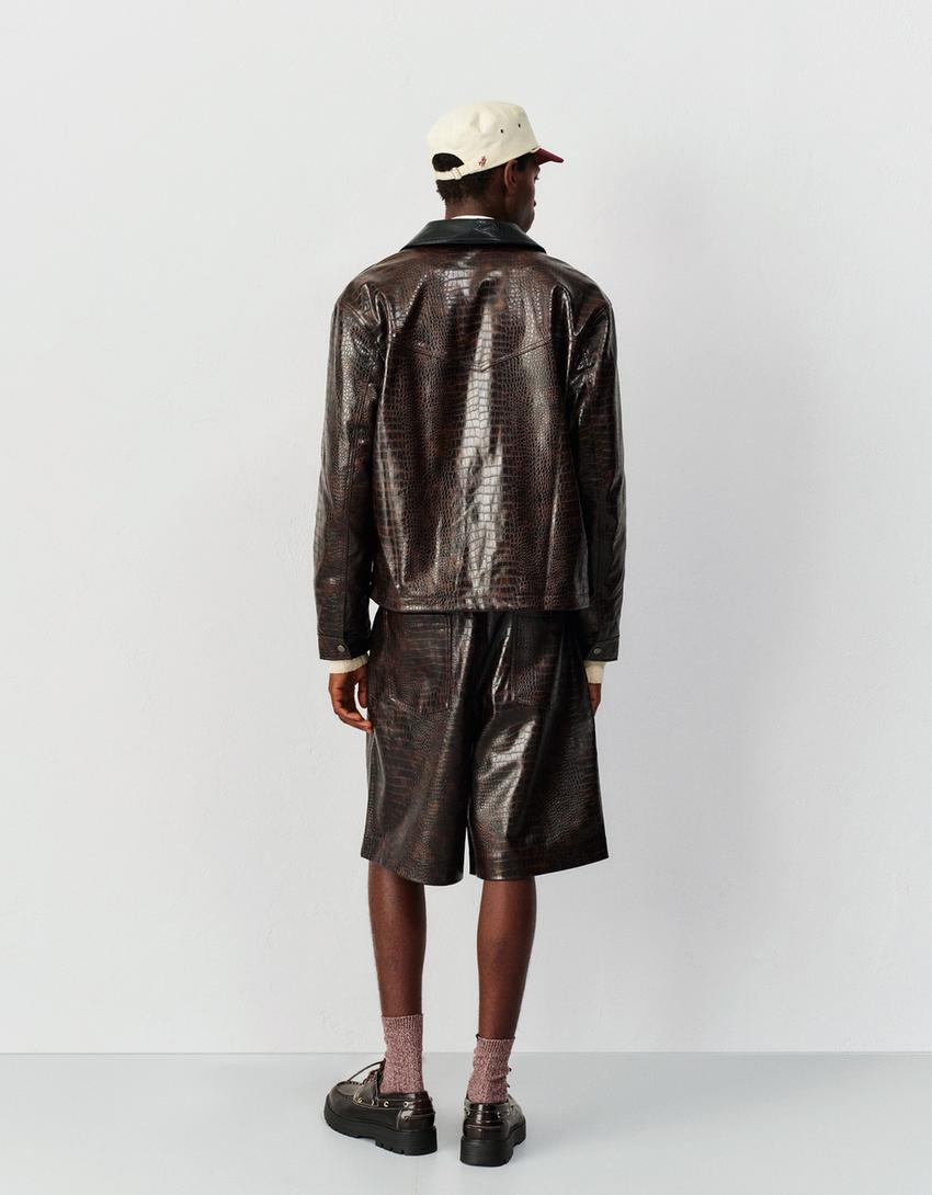 Leather effect jorts-Brown
