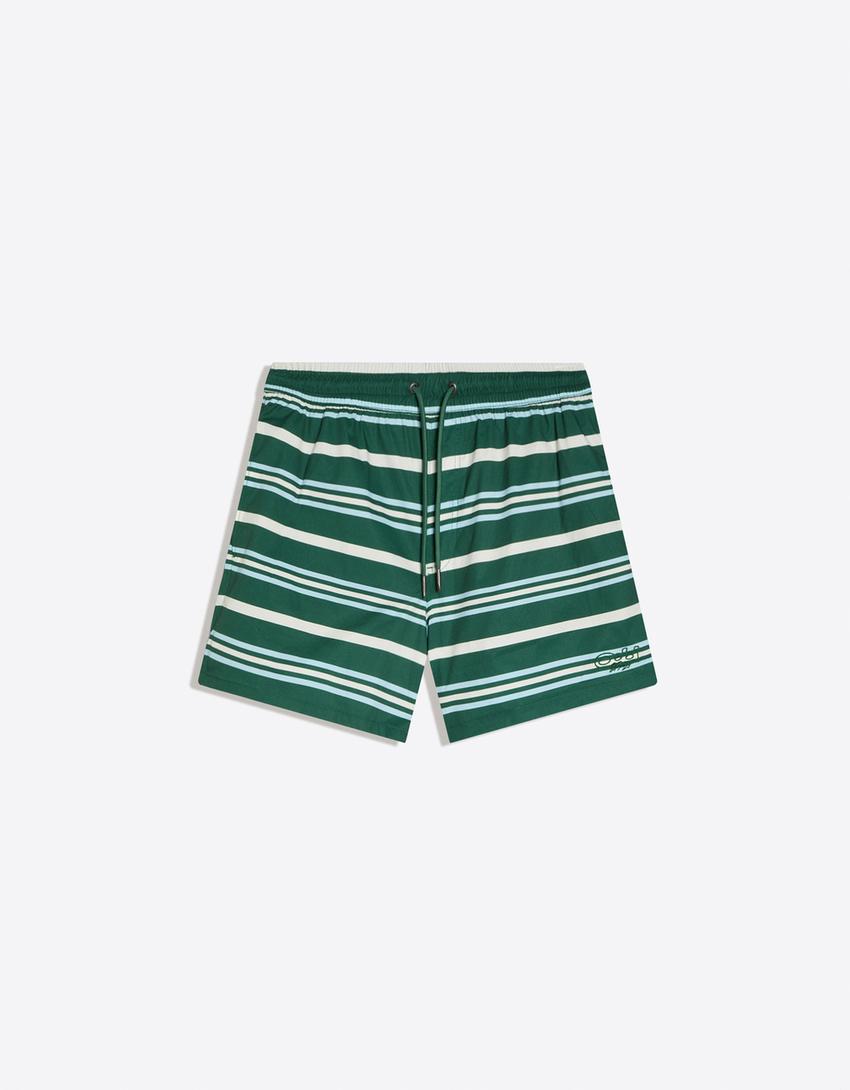 Boxy striped swim shorts-Green