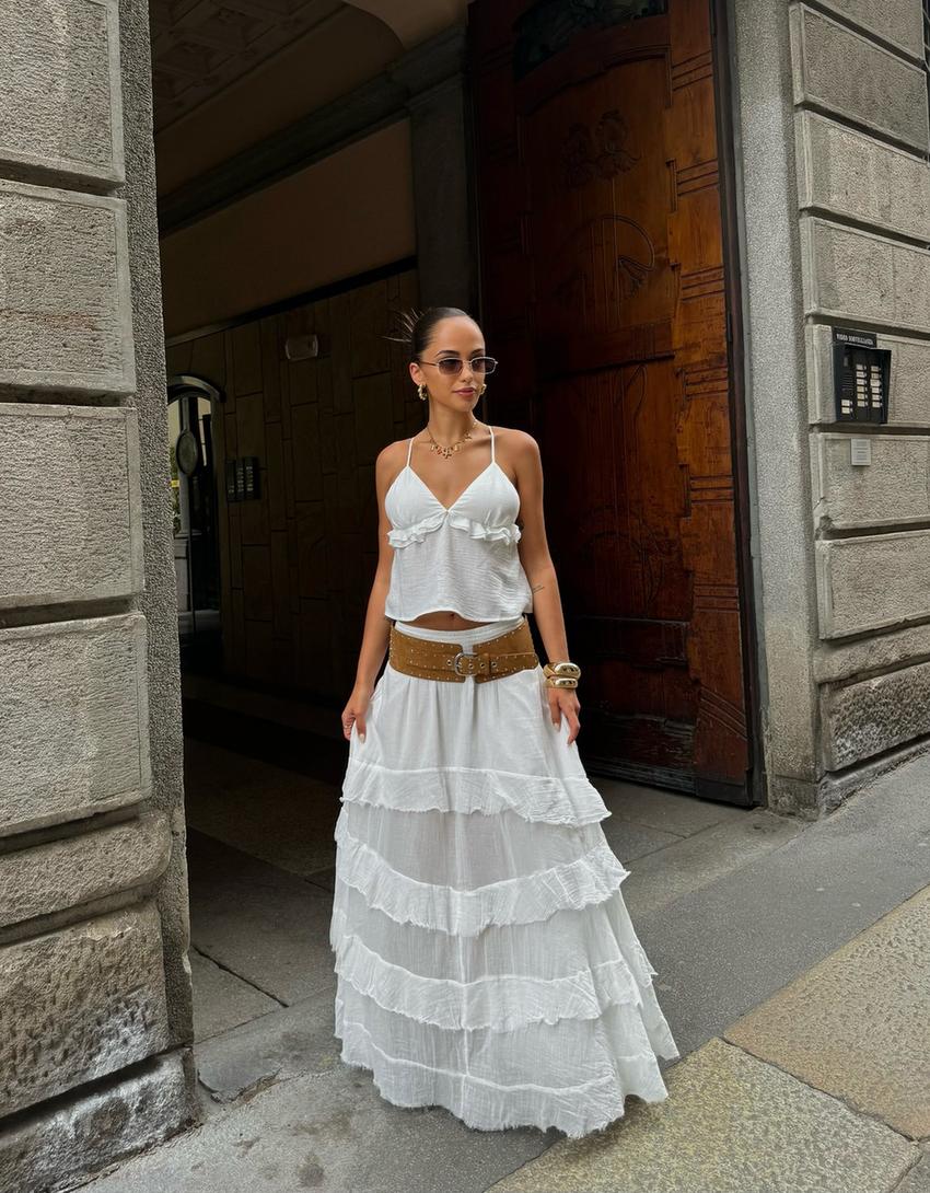 Ruffled maxi skirt-Cream