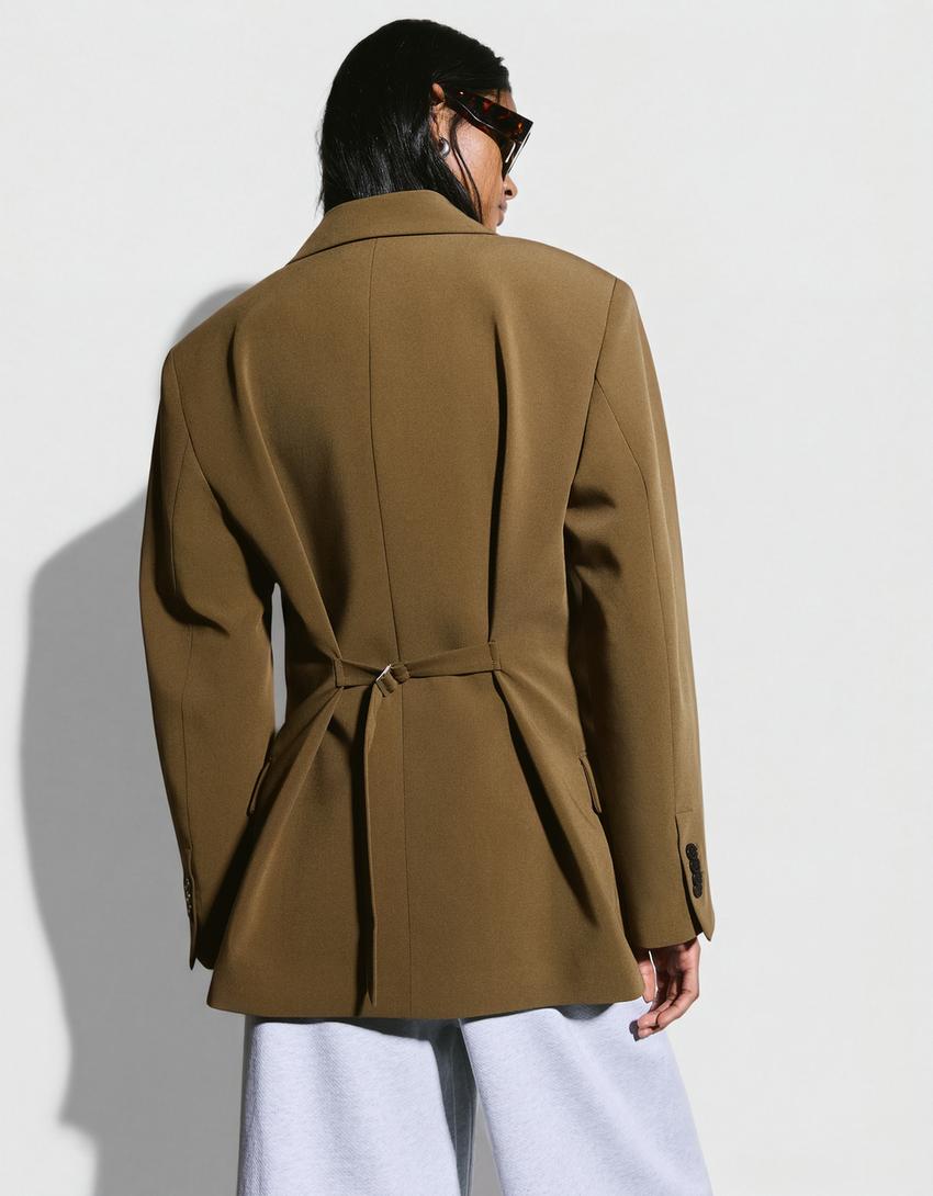 Blazer boucle au dos-Kaki