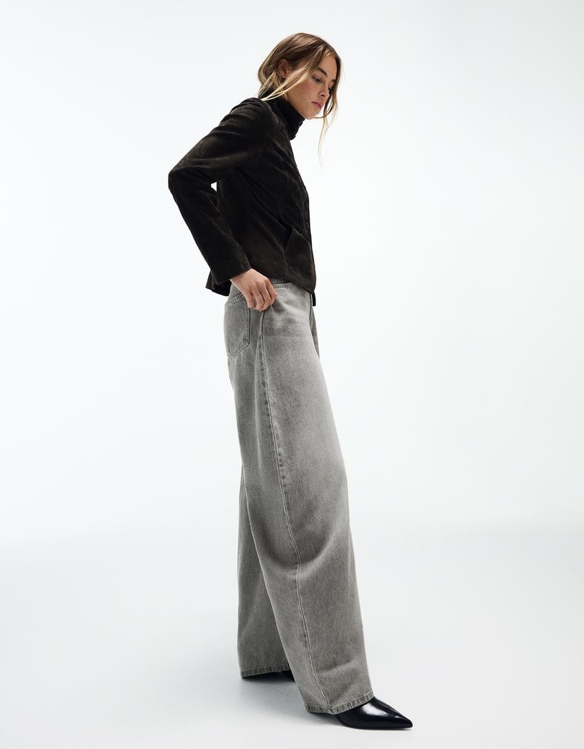 Yüksek bel barrel fit jean-Gri