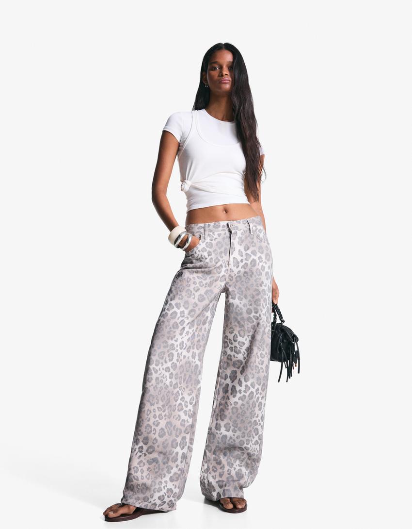Pantaloni barrel fit stampa animalier-Multicolore-2