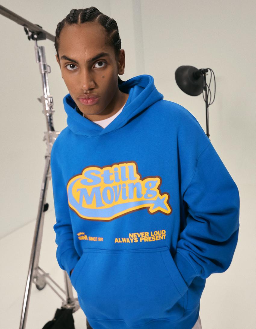 Sweat capuche imprimé-Bleu