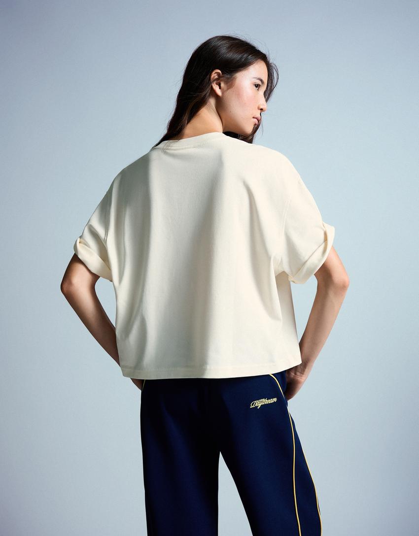 Maglietta a maniche corte oversize con stampa-Avorio