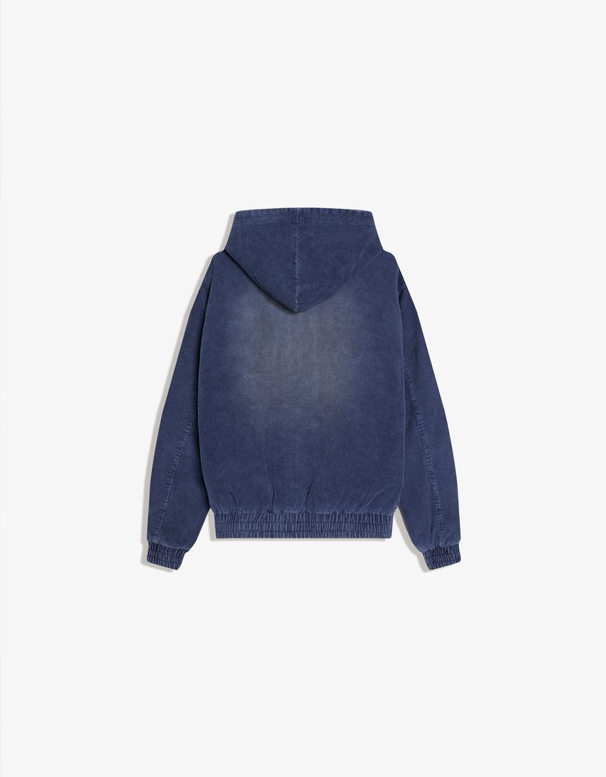 Cazadora boxy pana capucha-Azul oscuro