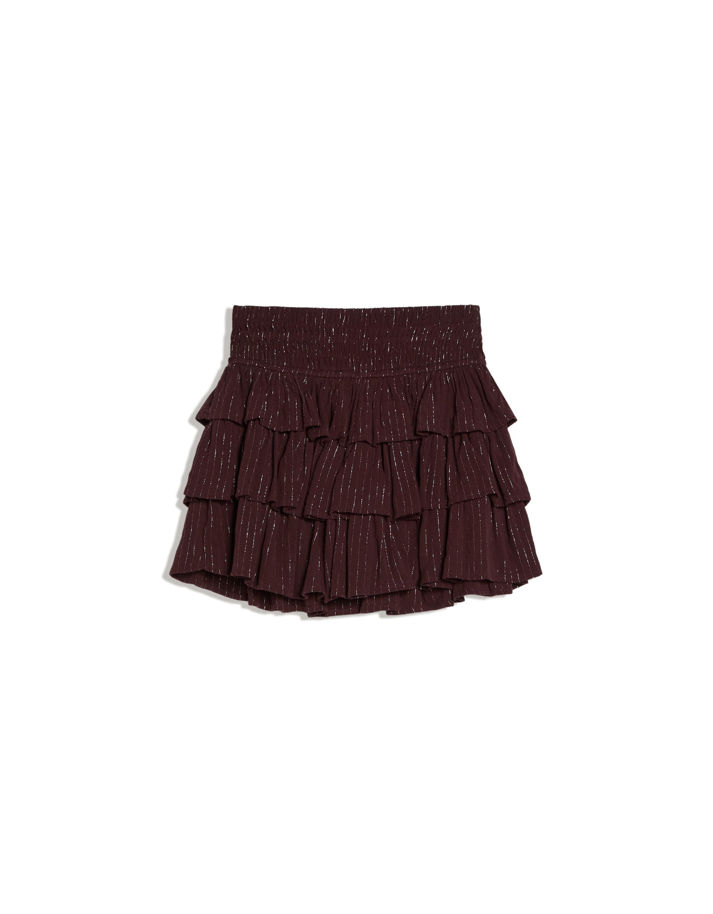 Metalik iplikli fırfırlı mini etek - Görsel 3