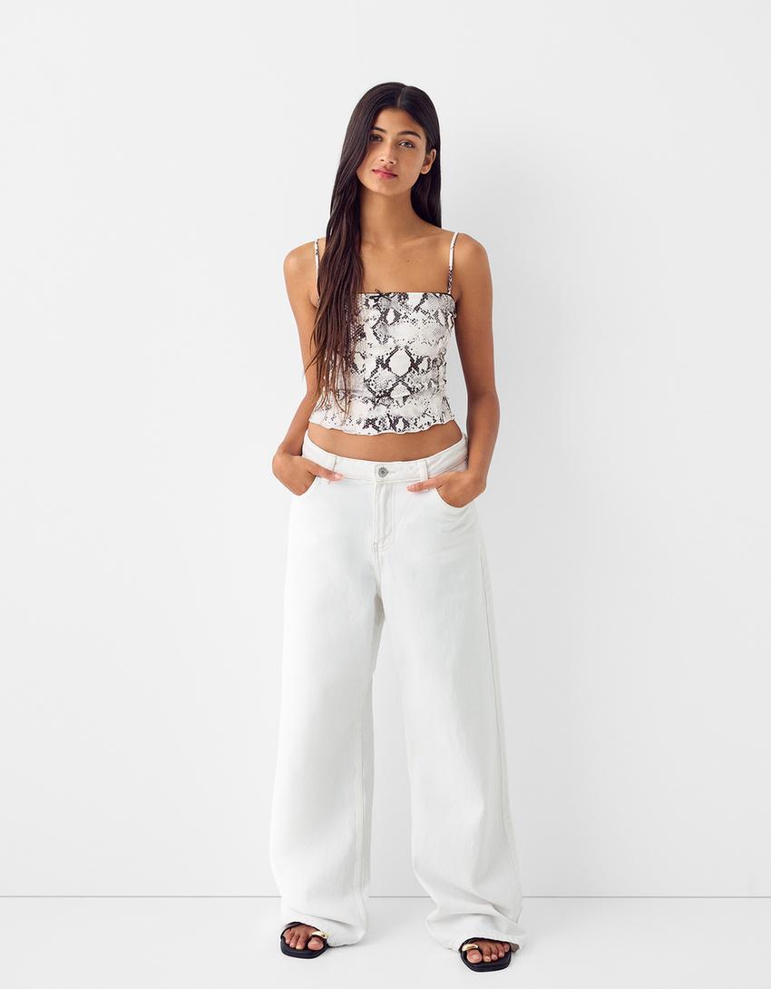 Animal print strappy top with bow detail-White / Black-3