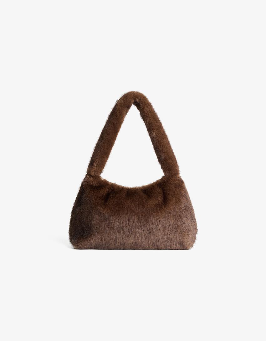 Faux fur shoulder bag-Brown