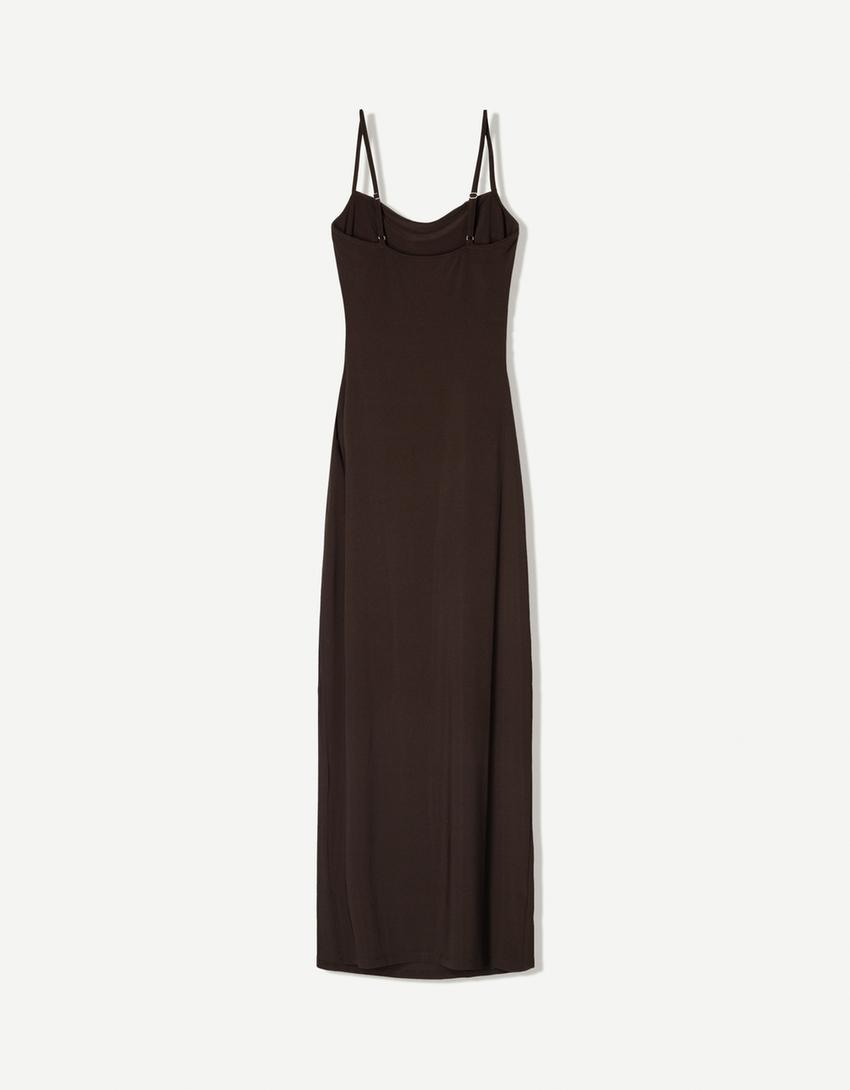 Vestido midi tirantes-Marrón