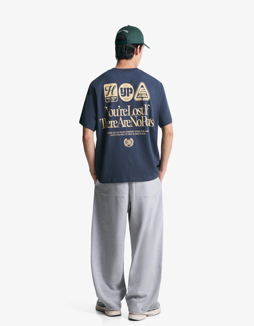 T-shirt met print en korte mouw-Blauw