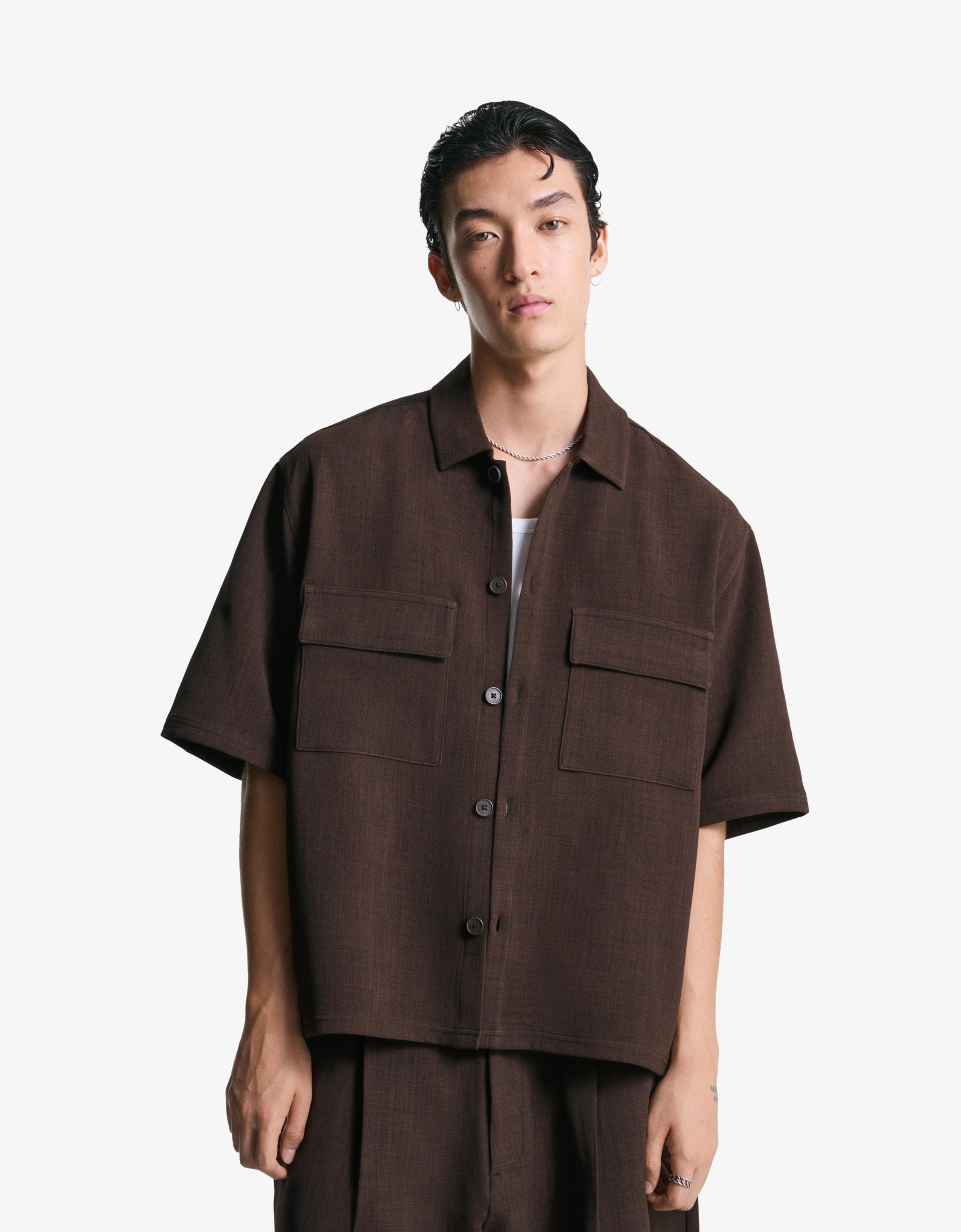 Bershka Tailored Hemd Mit Kurzen Ärmeln Herren S Braun