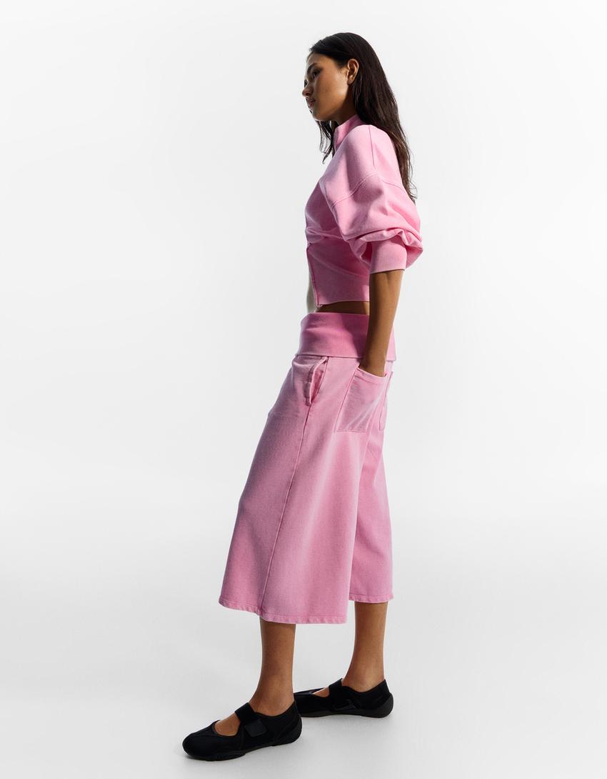 Faded-effect plush Bermuda shorts-Candy Pink